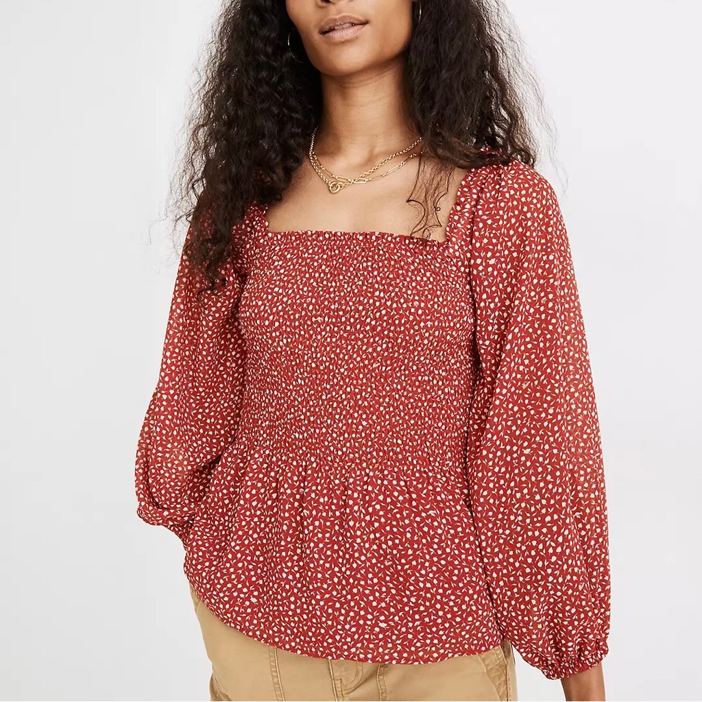 Nwot Georgette Lucie Smocked Peplum Top In Batik Vine